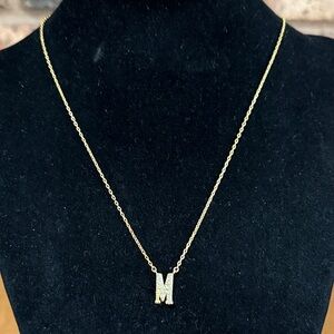 Gold tone initial M rhinestone Dainty Chain necklace